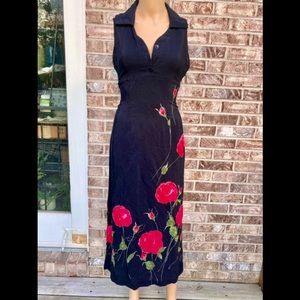 Vintage 90s Black & Red Rose Floral Dress